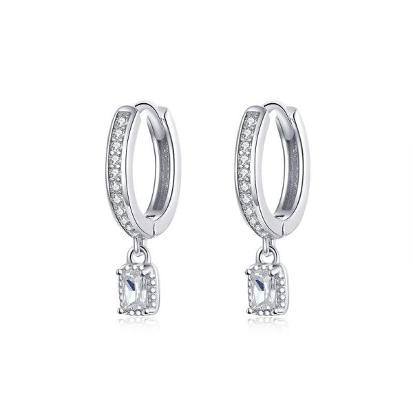 Round Zirconia Dangle Hoop Earrings