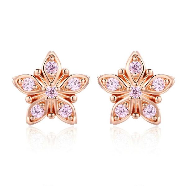 Star Flower Rose Gold Plated Stud Earrings
