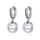 White Pearls Dangle Hoop Earrings