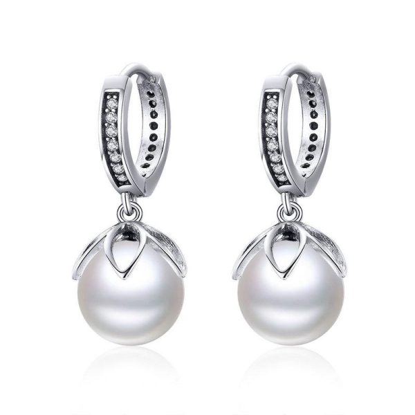 White Pearls Dangle Hoop Earrings
