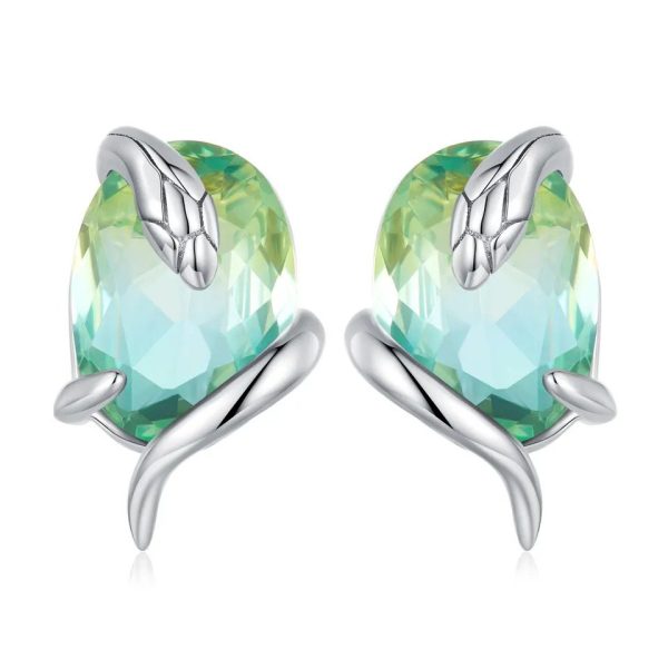 Green Rhinestone & Snake Stud Earrings