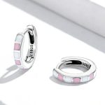 Pink & White Squares Hoop Earrings - Image 3
