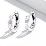 Pink & White Squares Hoop Earrings - Image 4