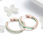 Green CZ Rose Gold Hoop Earrings - Image 4