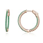 Green CZ Rose Gold Hoop Earrings