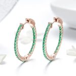 Green CZ Rose Gold Hoop Earrings - Image 2