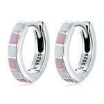Pink & White Squares Hoop Earrings
