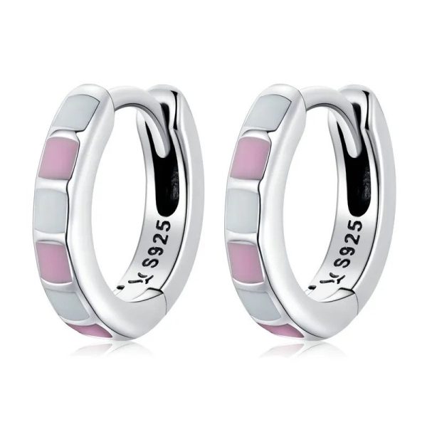 Pink & White Squares Hoop Earrings