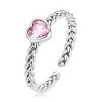 Braided Pink Heart Adjustable Ring