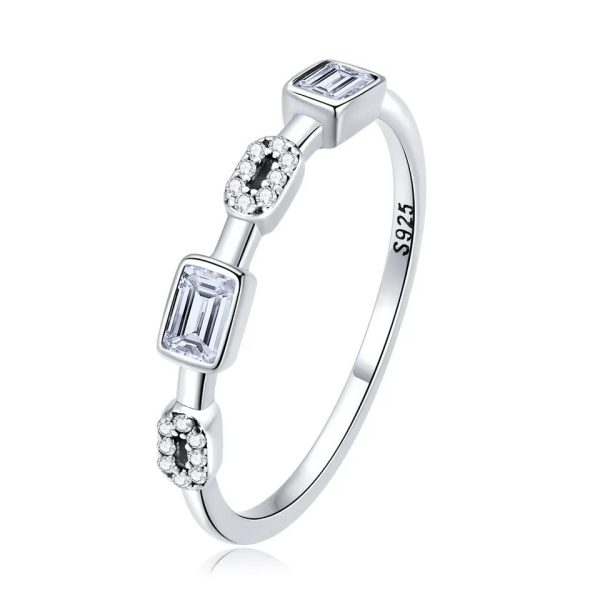 Rectangle Stones Halo Ring