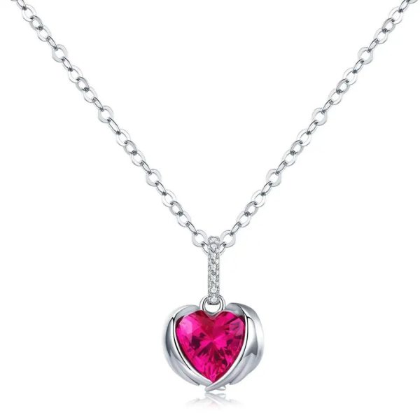Red Heart Guardian Wings Pendant Necklace
