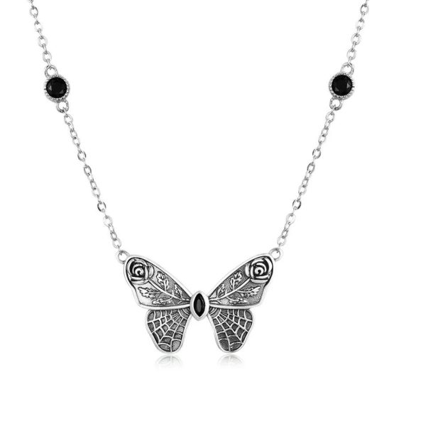 Vintage Dark Butterfly Pendant Necklace