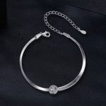 Halo Pendant Herringbone Chain Bracelet - Image 4