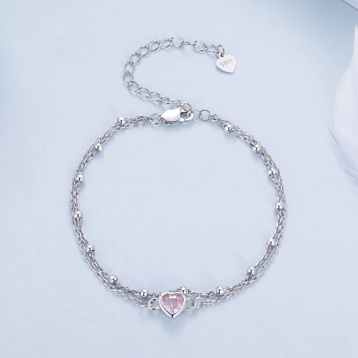 Pink Heart Double Layer Chain Bracelet - Image 4