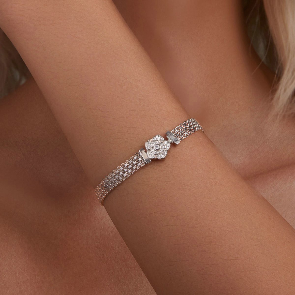 Pavé Flower Multi Chain Bracelet - Image 5