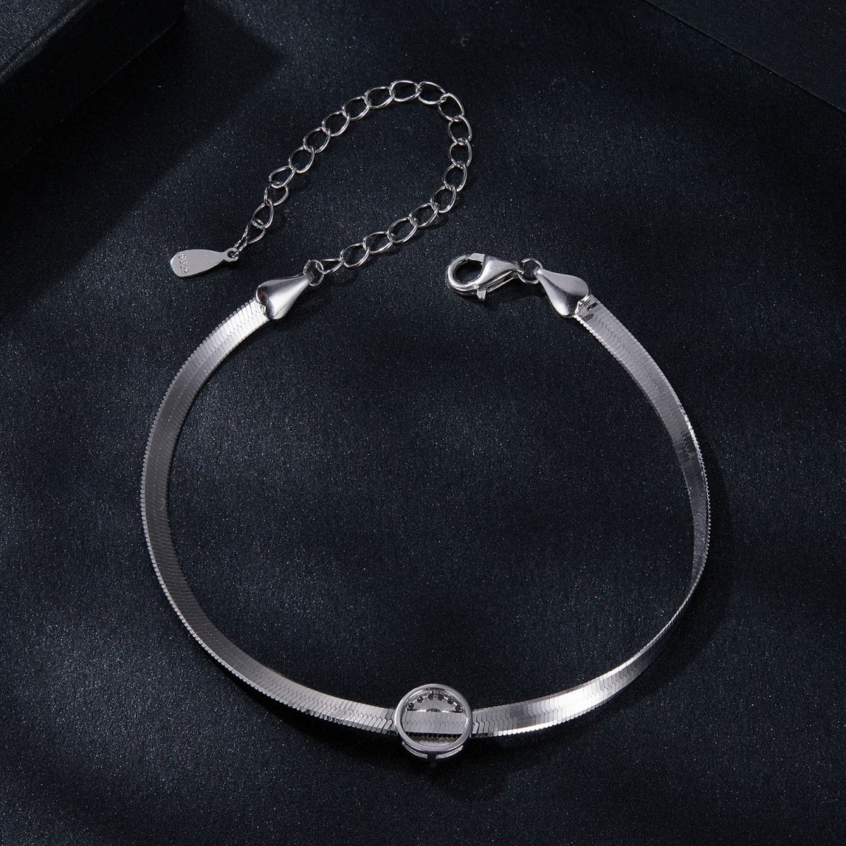 Halo Pendant Herringbone Chain Bracelet - Image 3