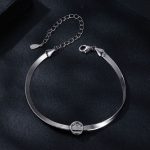Halo Pendant Herringbone Chain Bracelet - Image 3