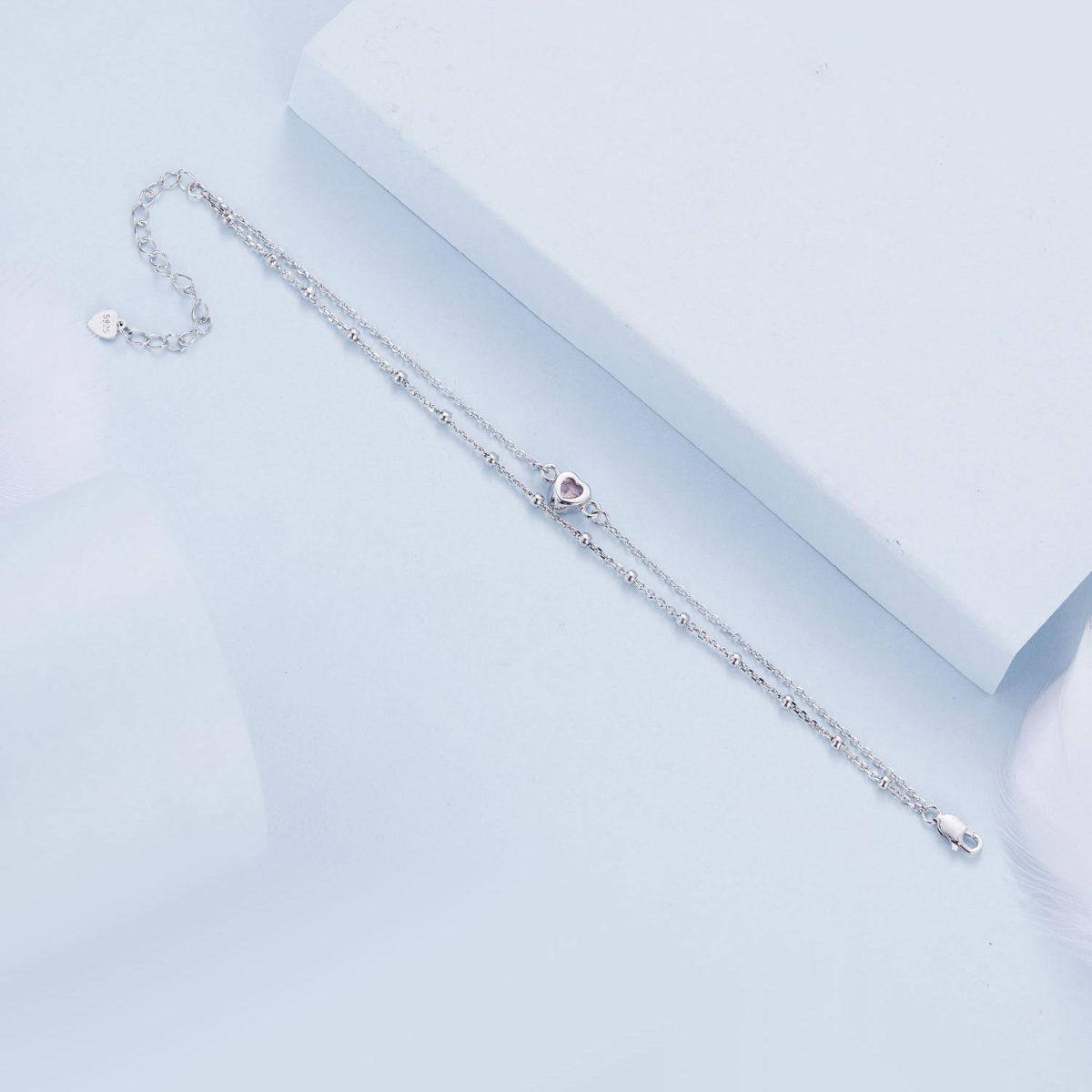 Pink Heart Double Layer Chain Bracelet - Image 6