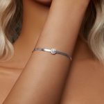 Halo Pendant Herringbone Chain Bracelet - Image 5