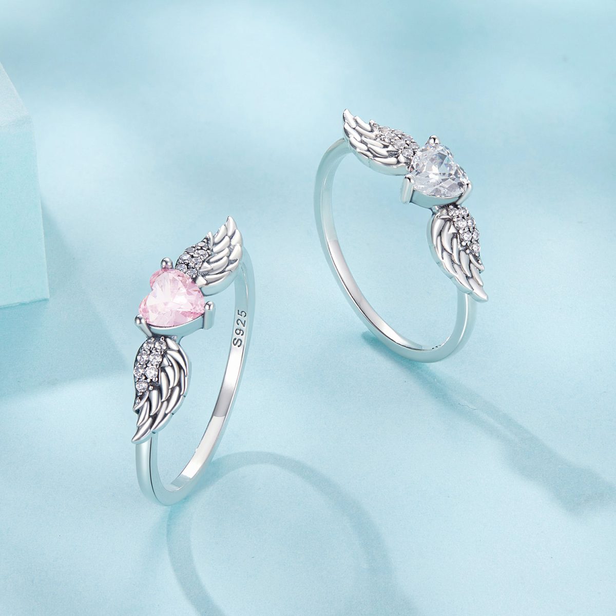 Pink Heart Angel Wings Band Ring - Image 6