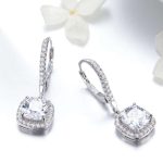 Square Halo Dangle Hoop Earrings - Image 5