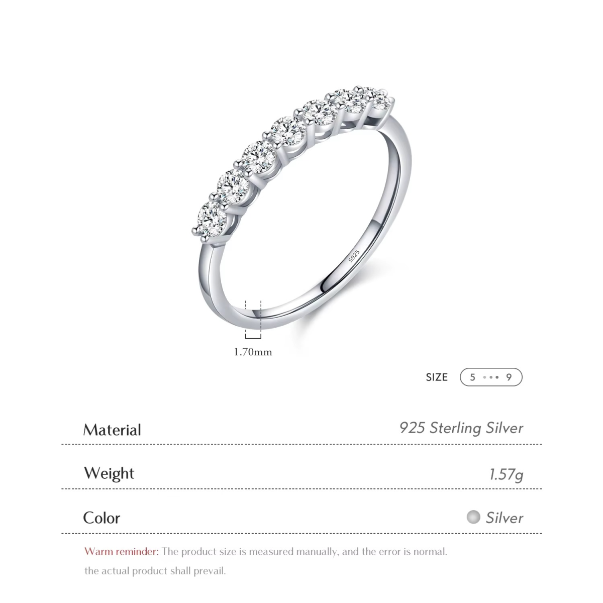 Classic Half-Eternity Silver Ring - Image 5