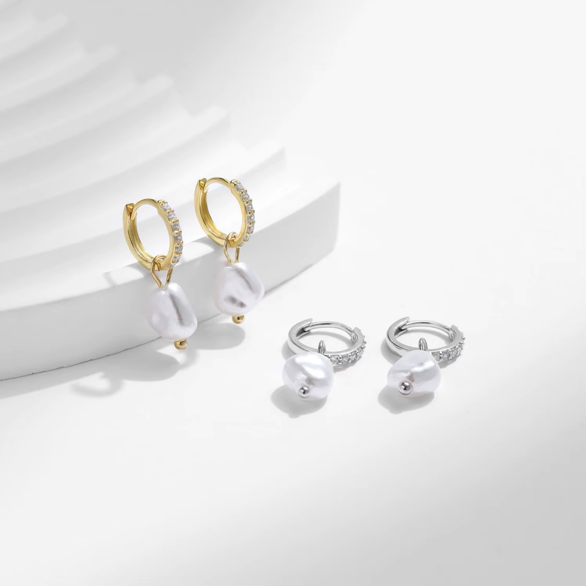 Baroque Pearl Drop Hoop Earrings - Image 3