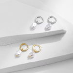 Baroque Pearl Drop Hoop Earrings - Image 4