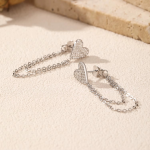 Double Chain Heart Stud Drop Earrings - Image 4