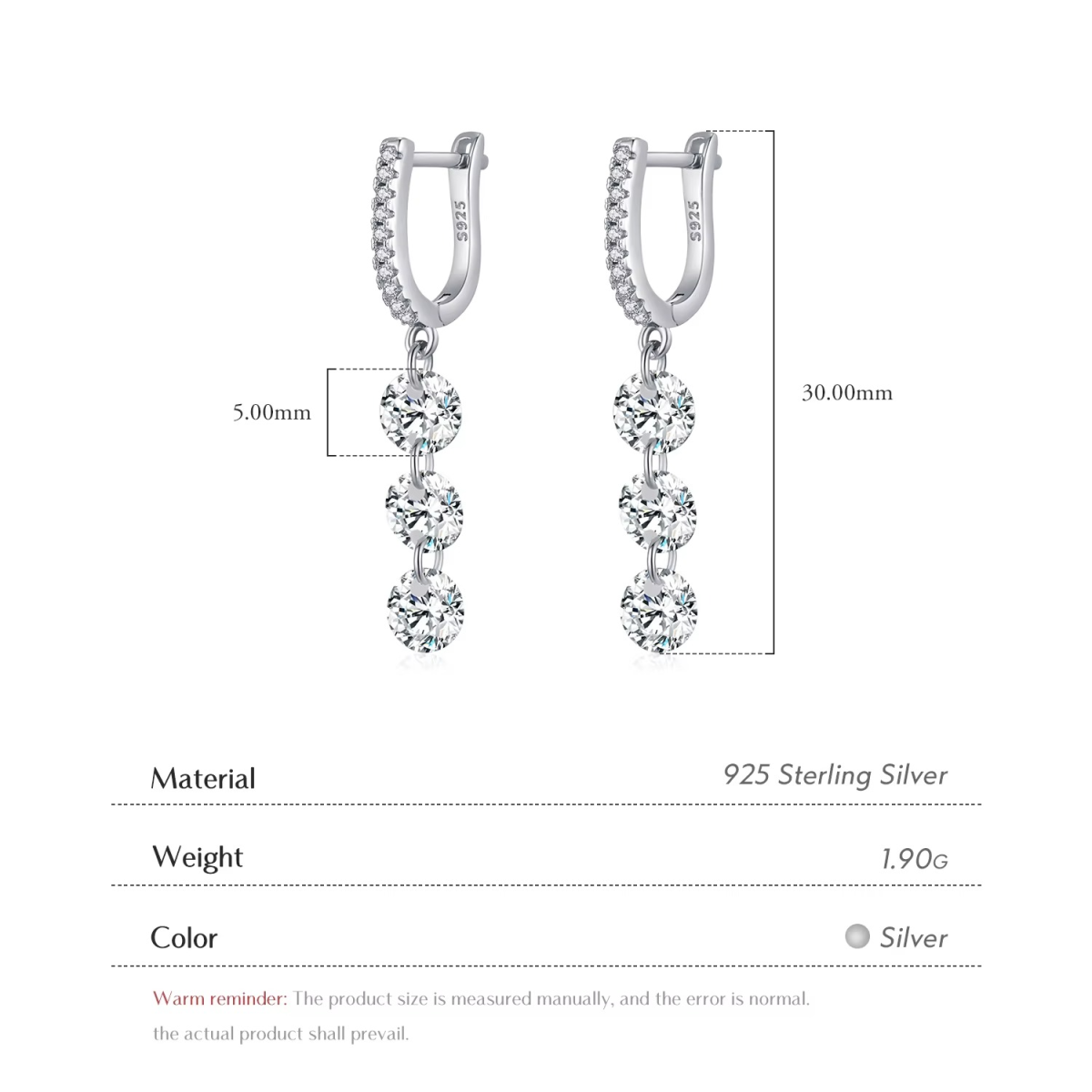 Elegant CZ Chain Drop Earrings - Image 6