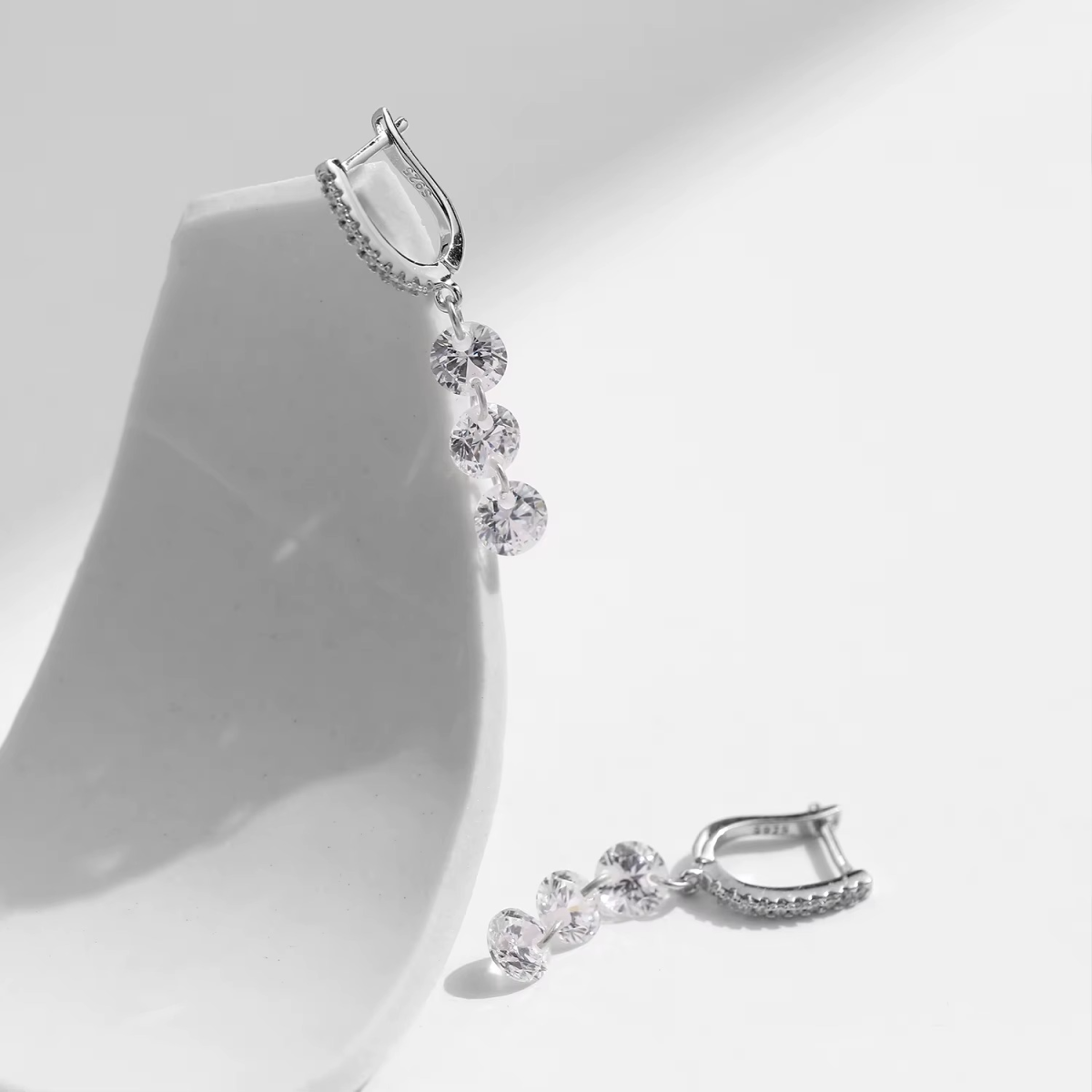 Elegant CZ Chain Drop Earrings - Image 4