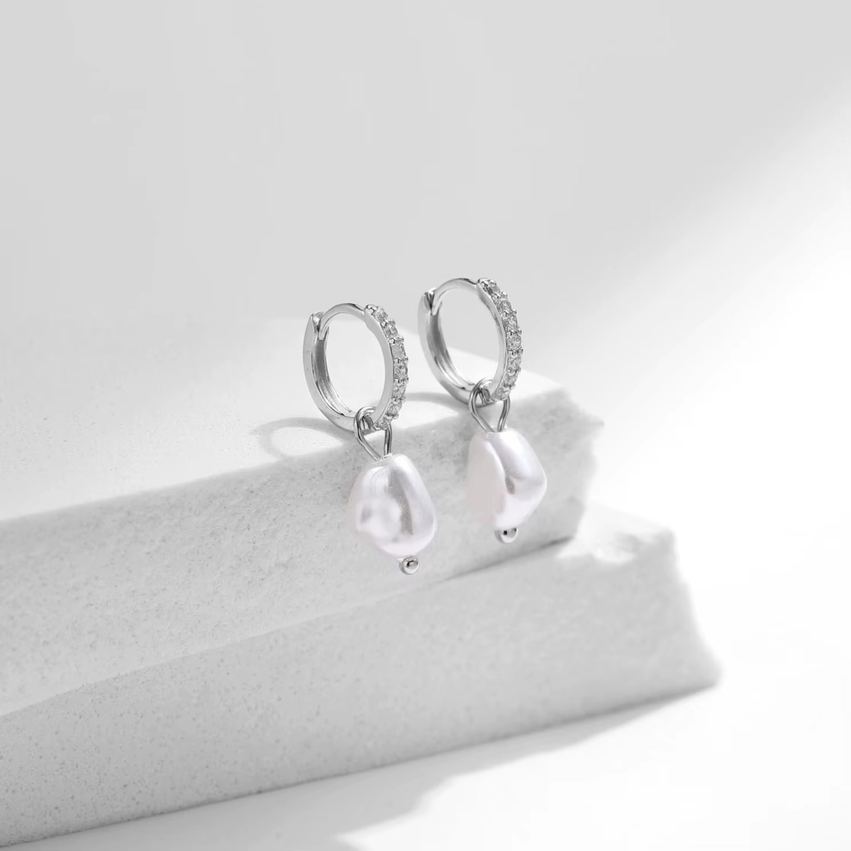 Baroque Pearl Drop Hoop Earrings - Image 5
