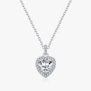 Sterling silver heart halo pendant necklace with heart-cut moissanite