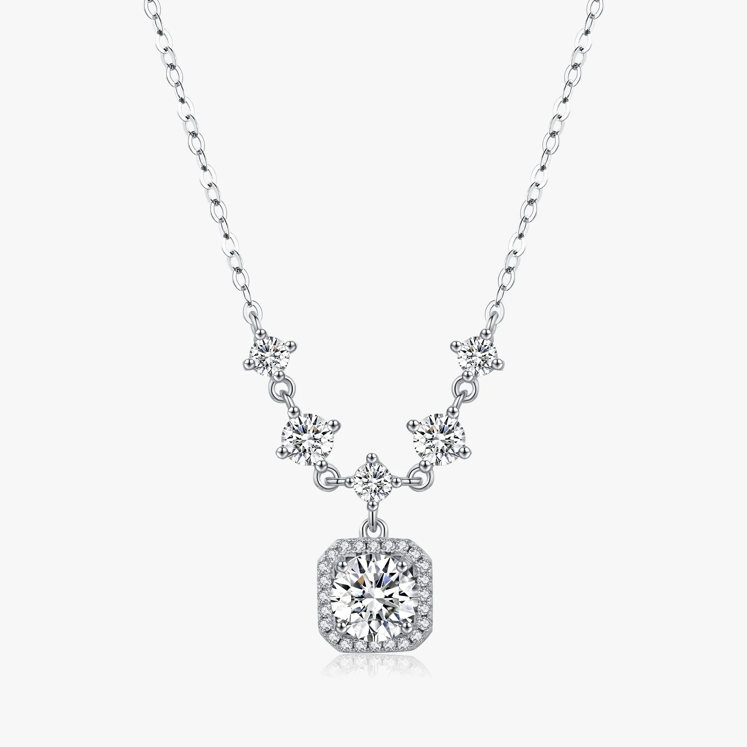 Cushion Halo Drop Moissanite Necklace