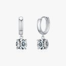 Sterling silver hoop earrings with round moissanite solitaire drops