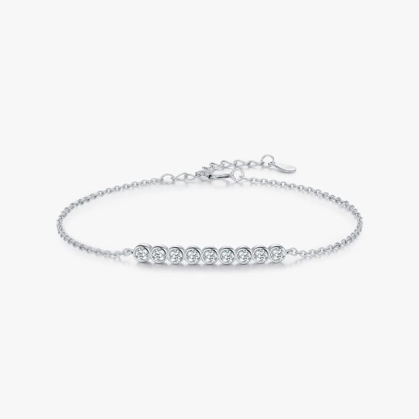 Round Bezel-Set Moissanite Bar Chain Bracelet
