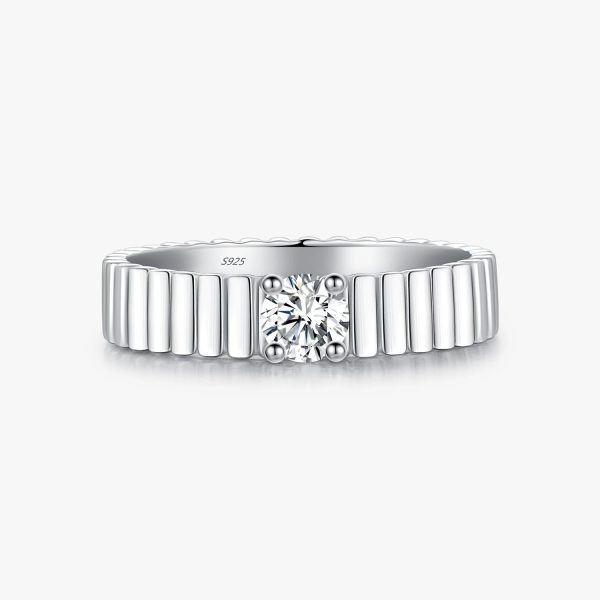 Ribbed Band Moissanite Solitaire Ring