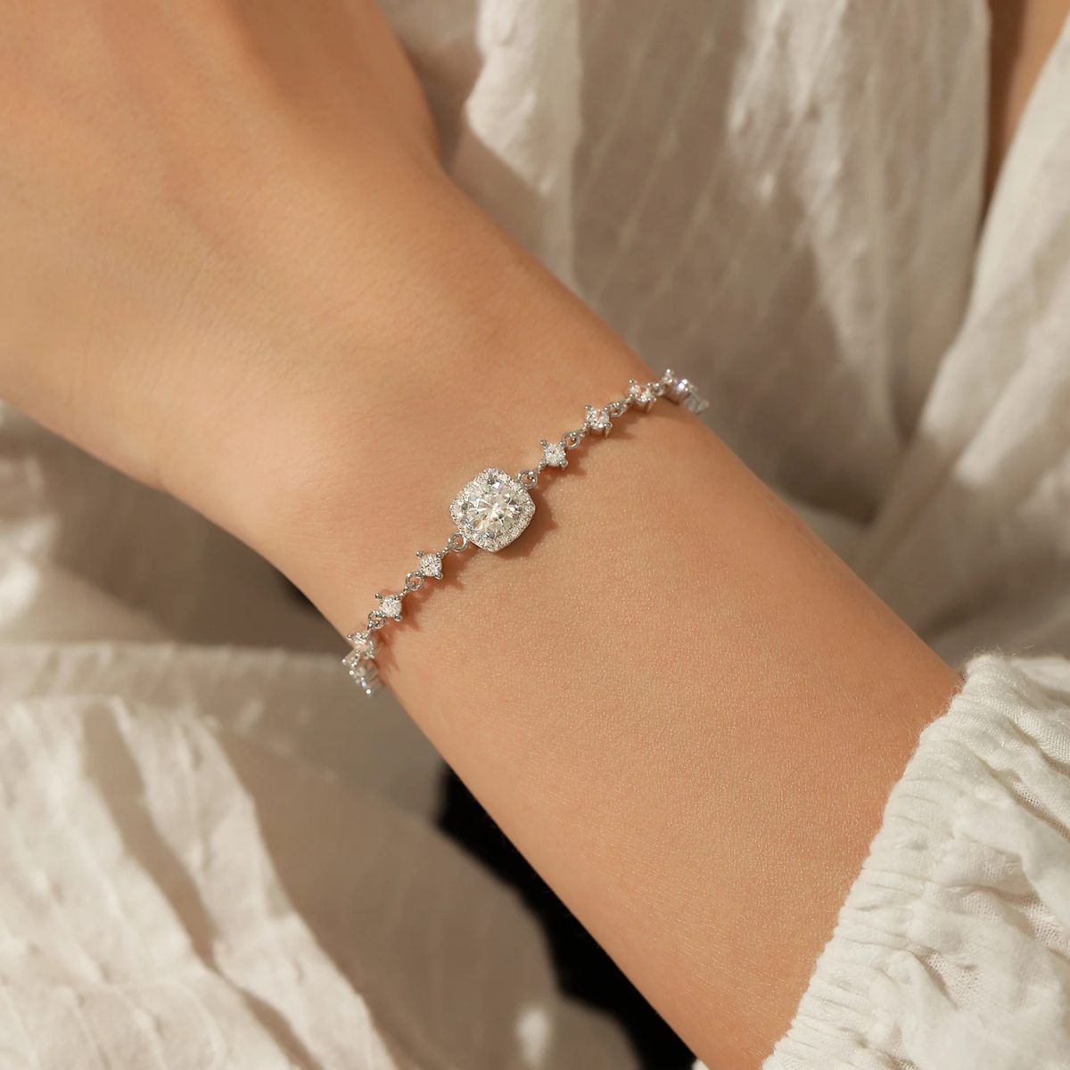Celestial Moissanite Halo Chain Bracelet - Image 2