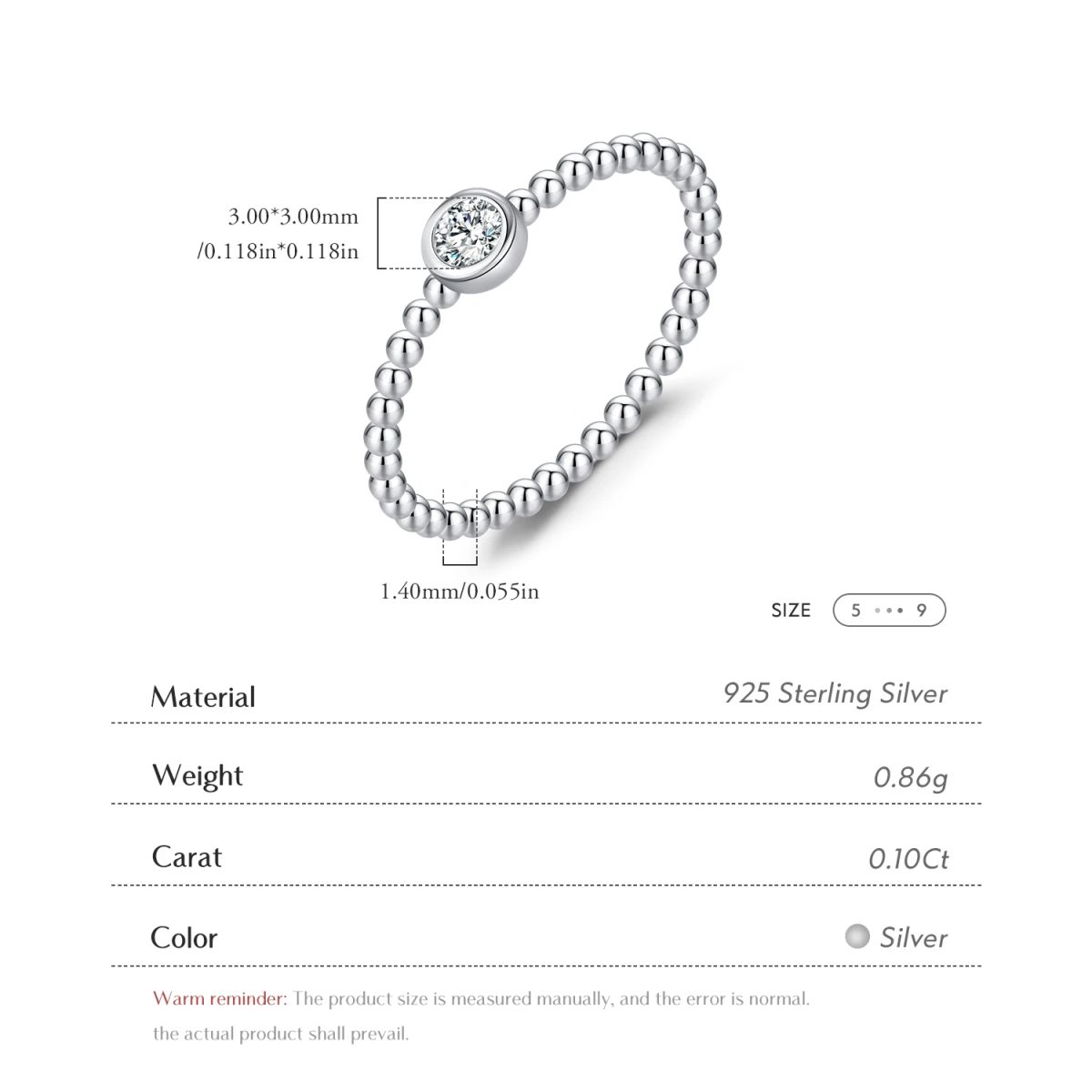 Beaded Band Moissanite Solitaire Ring - Image 6