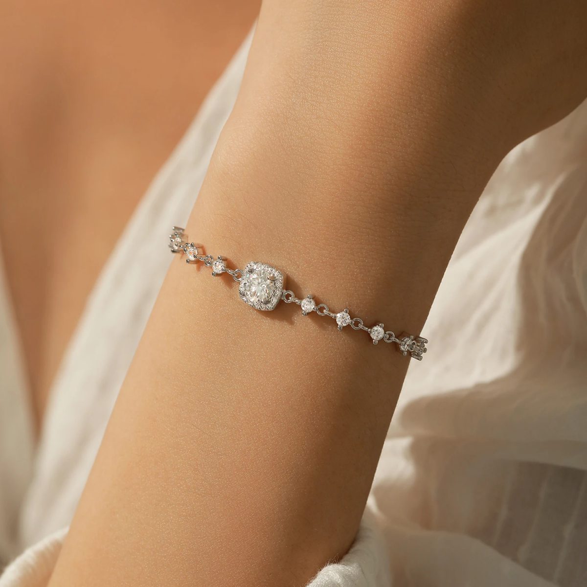Celestial Moissanite Halo Chain Bracelet - Image 4