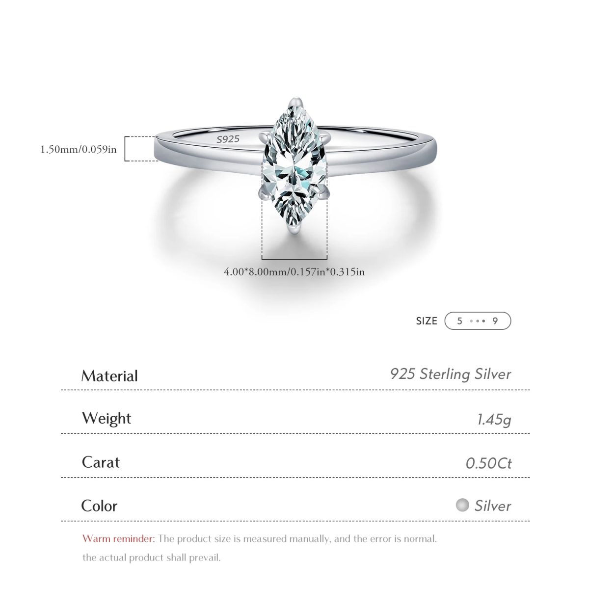 Marquise Moissanite Solitaire Ring - Image 4