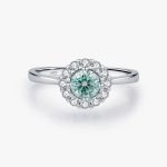 Floral Teal Moissanite Halo Ring