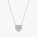 Sterling silver heart halo necklace with a heart-cut moissanite stone
