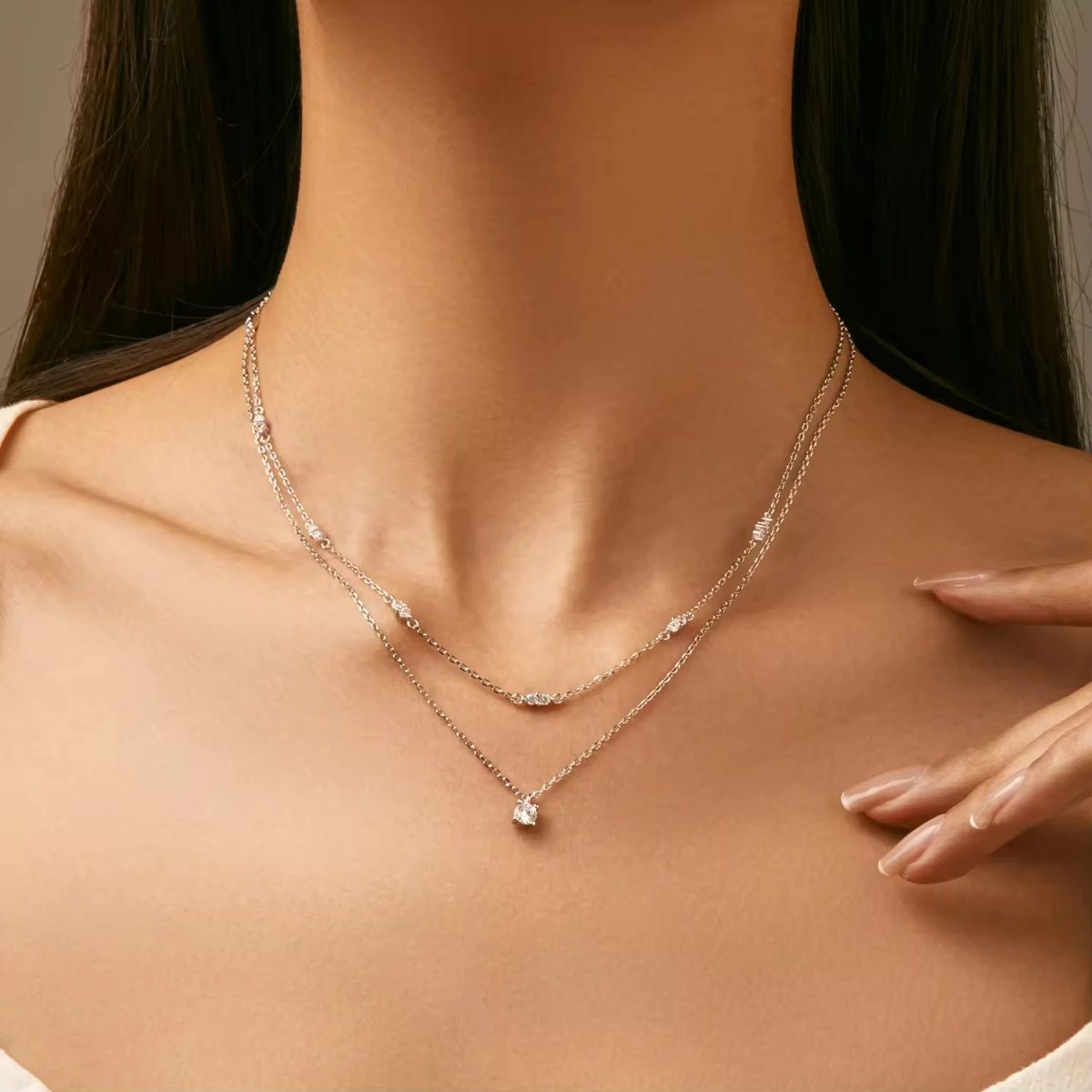 Layered Moissanite Pendant Necklace - Image 2